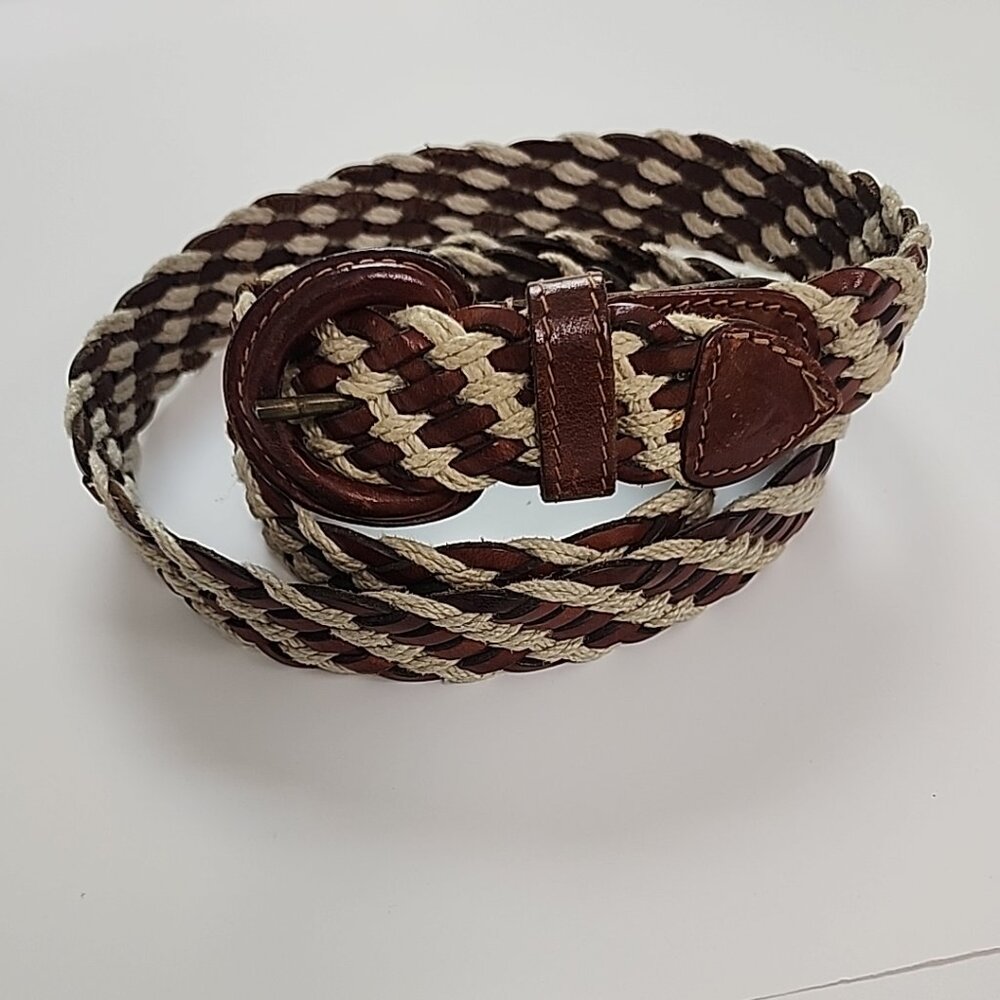Vintage Men's Woven Leather Brown Belt sz 42